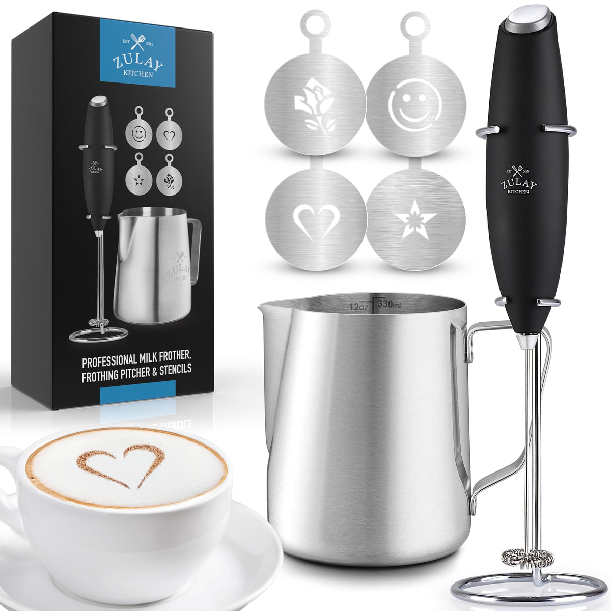 Zulay Powerful Milk Frother for Coffee with Upgraded Titanium Motor - Handheld Electric Whisk, Milk Foamer, Mini Mixer & Coffee Blender for Frappe, Latte, Matcha, No Stand - Pristine Teal