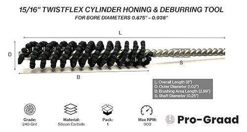 15/16" 240 Silicon Carbide TwistFlex Cylinder Hone for 0.87"- 0.94" Bores