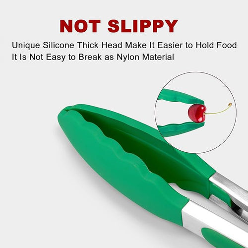 2 Pack Silicone Kitchen Tongs – 9" & 12" Set, Heat Resistant up to 500°F, Non‑Stick Cookware Safe, Wavy Silicone Tips, BPA Free, Locking Clip & Hanging Loop, Turquoise