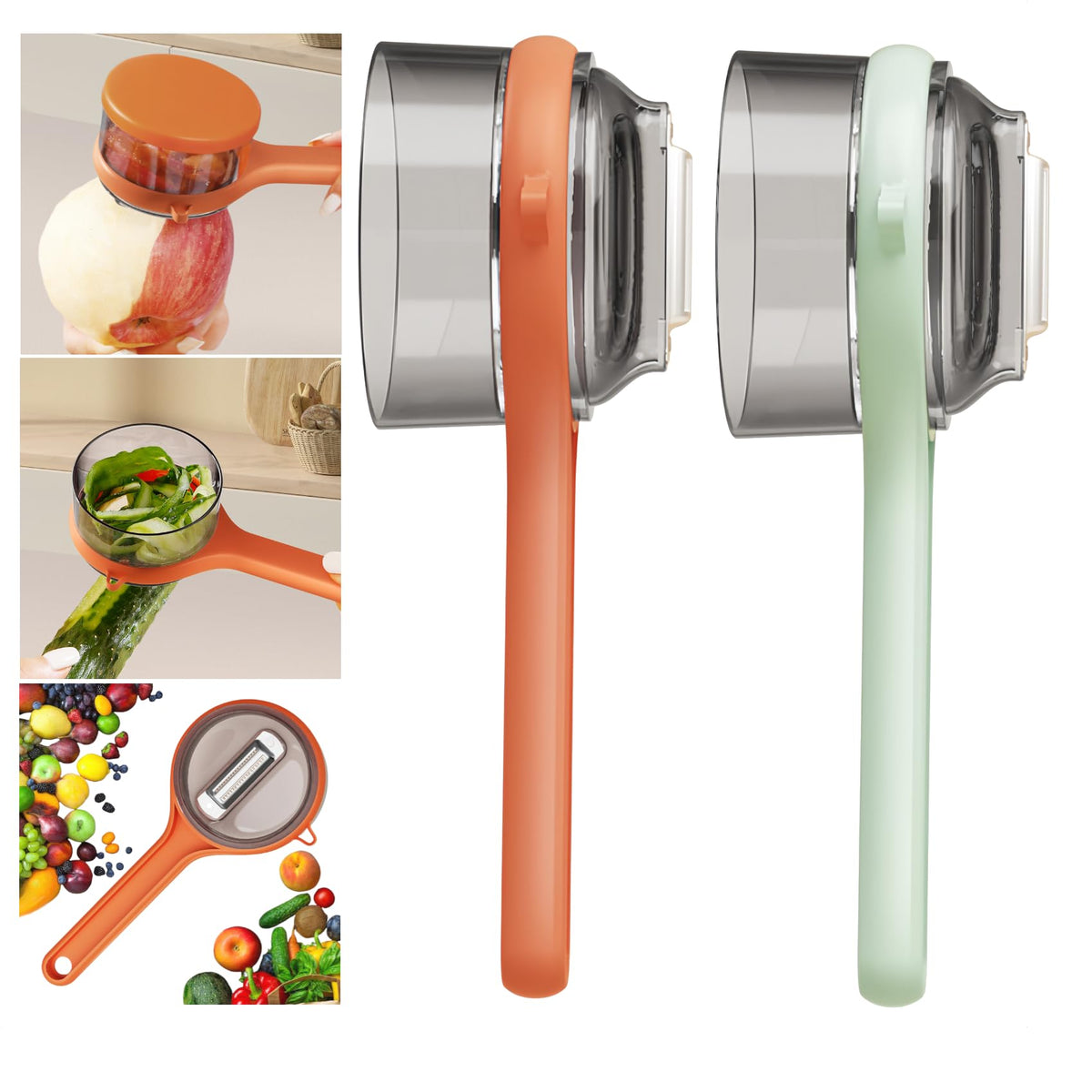 Peeling Knife With Storage Box, Fruit And Vegetable Peeler With Container, Double-Sided Stainless Steel Multi-Function Peeler For Home Kitchen (E-2pcs Green)