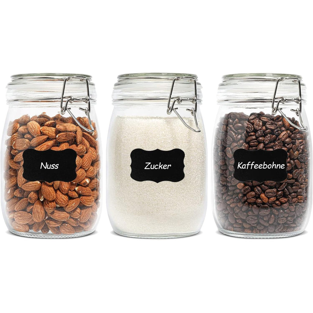 ComSaf Ribbed Glass Pantry Jars with Airtight Lids 34 oz 3 Pack Coffee