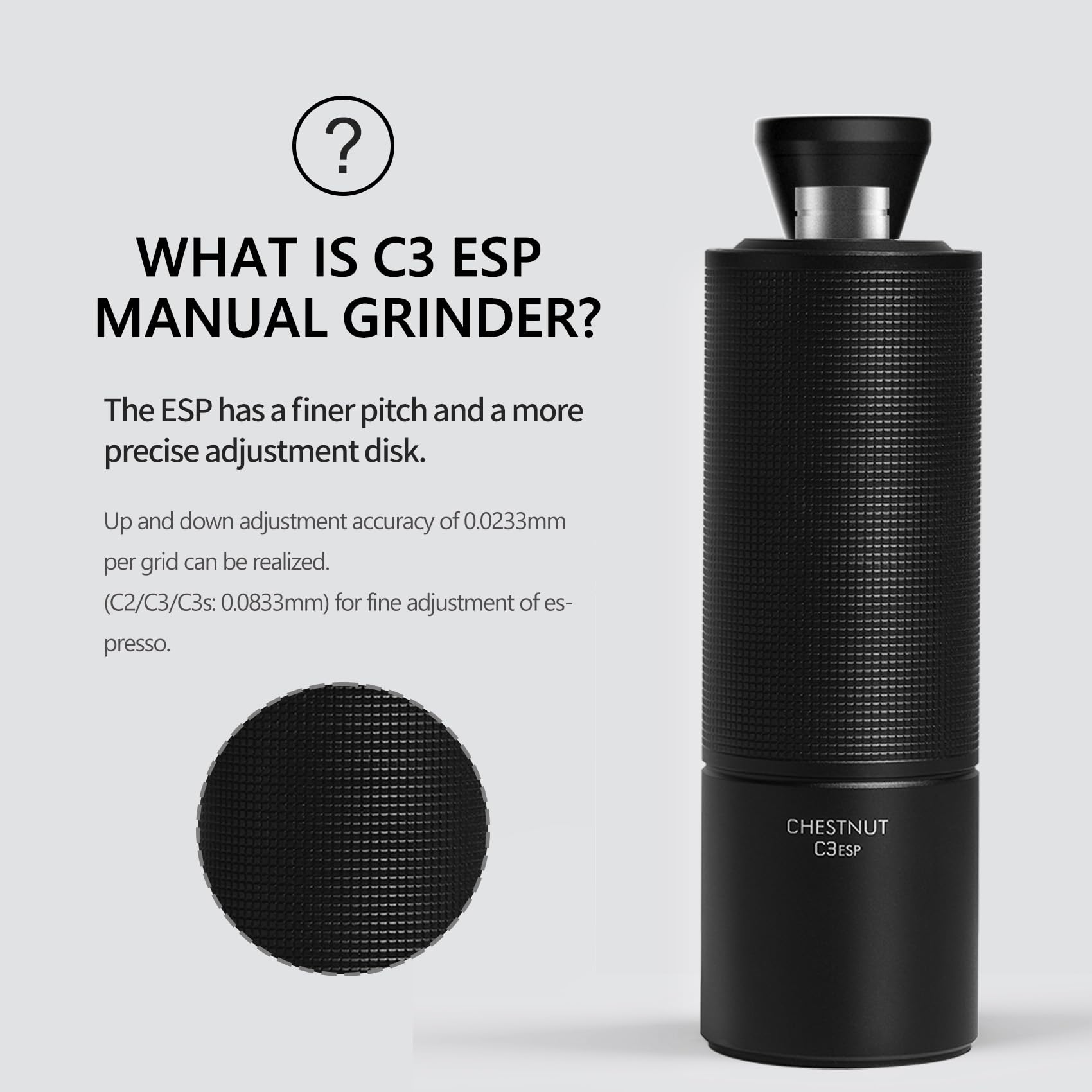 TIMEMORE Chestnut C3 ESP Manual Coffee Grinder, Stainless Steel S2C Portable Conical Burr Hand Coffee Grinder, Adjustable Grind Setting for Espresso to French Press - Black
