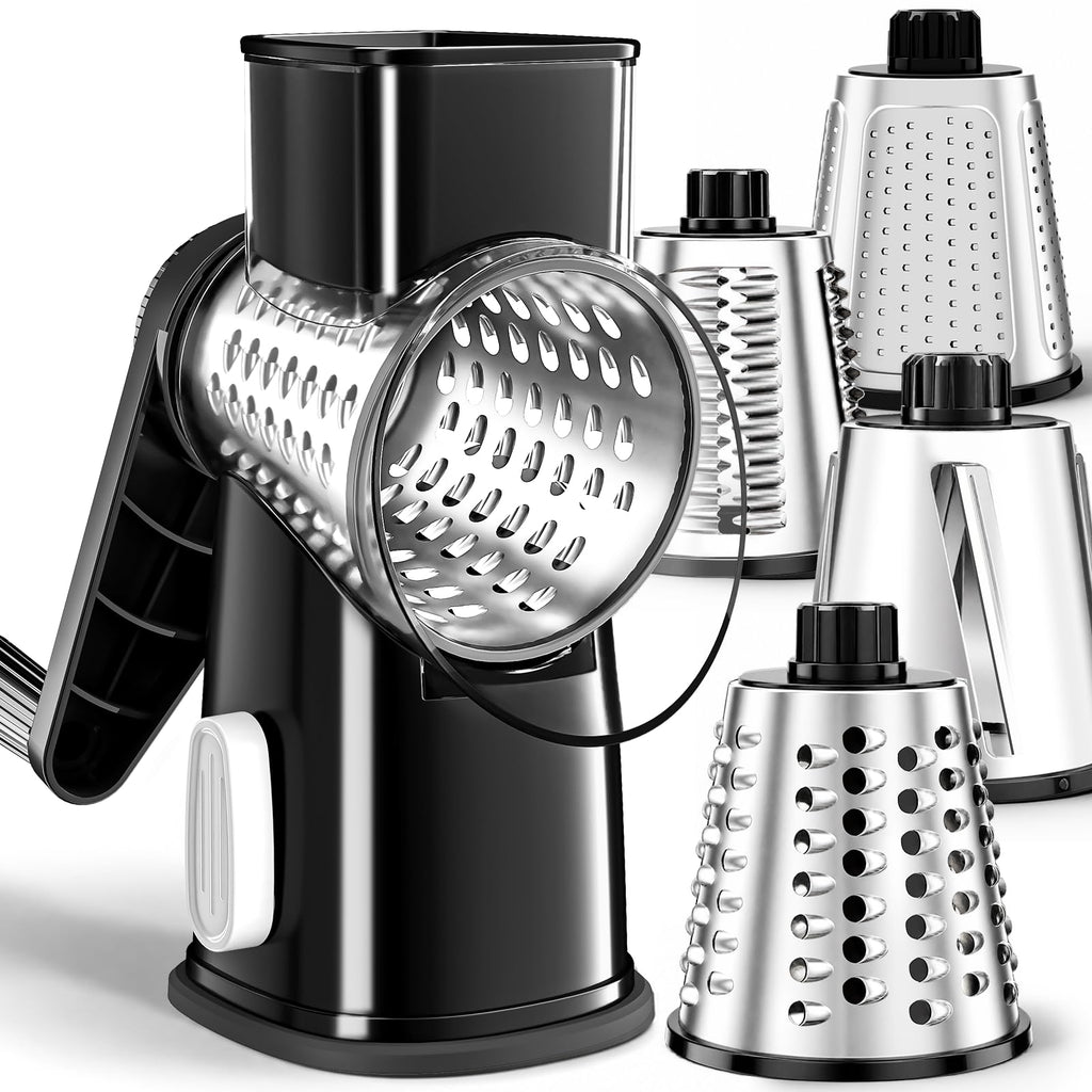 Weltonhm 4 in 1 Large Cheese Grater Hand Crank Rotary (White 4 Graters)