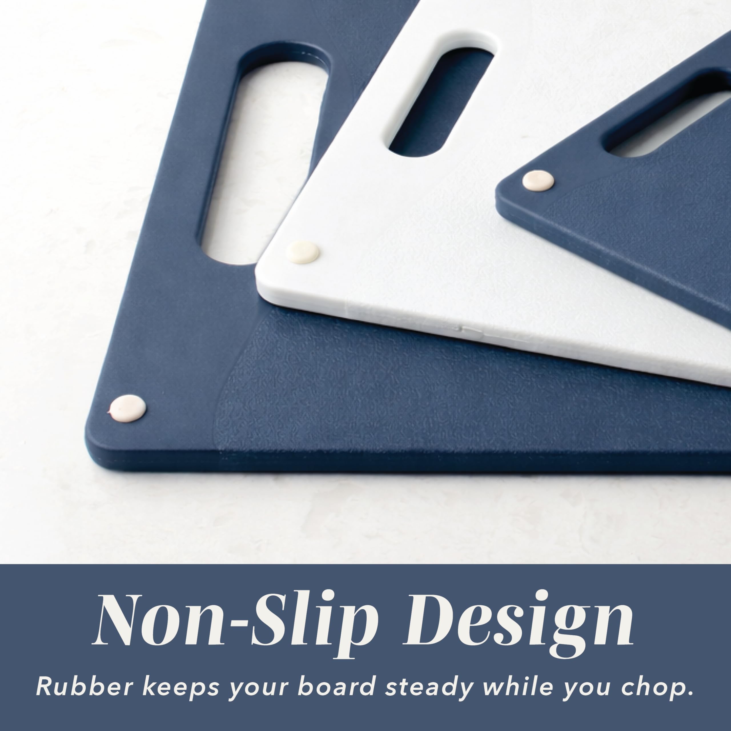 COOK WITH COLOR Non-Slip Cutting Board Set – Kitchen Essentials with Easy Grip Handle for Meat, Veggies, and Fruits, 3 Cutting Boards, Blue and White Marble