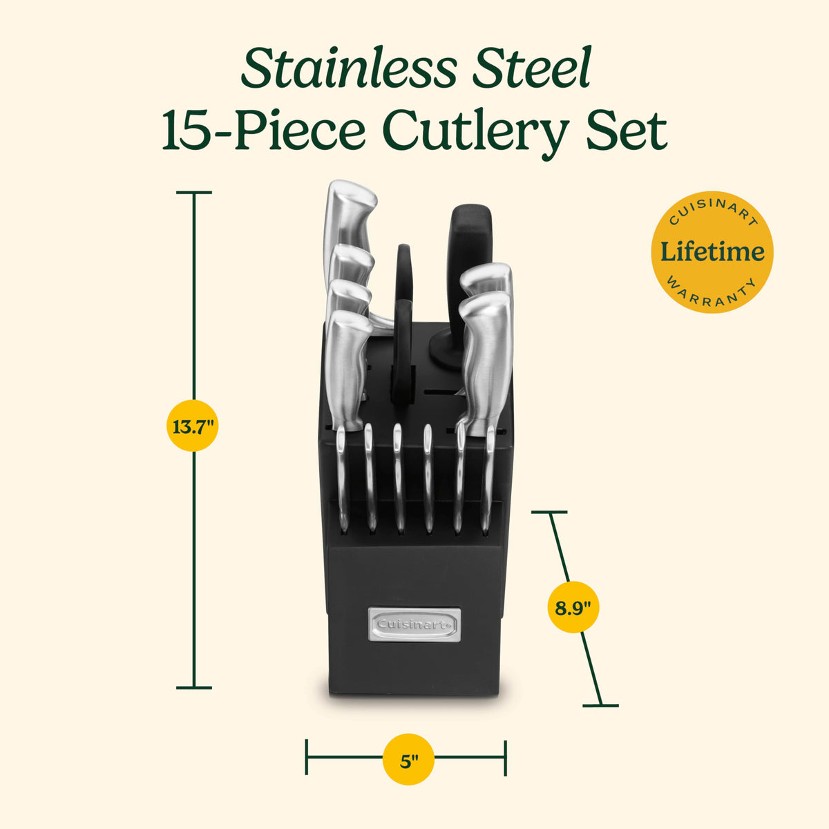 Cuisinart 15-Piece Stainless Steel Hollow Handle Block Set, C77SS-15PK