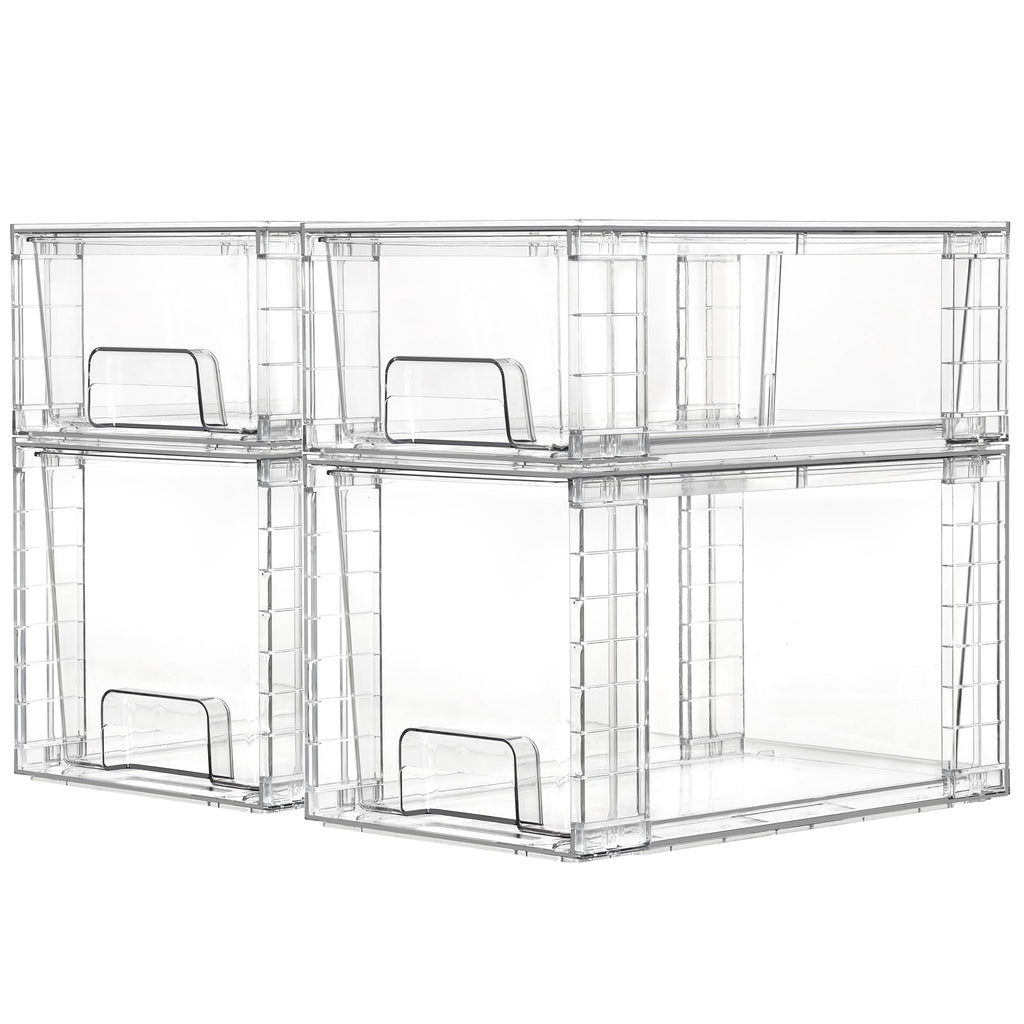 Vtopmart Clear Stackable Storage Drawers, 4 Pack Kitchen Cabinet Set
