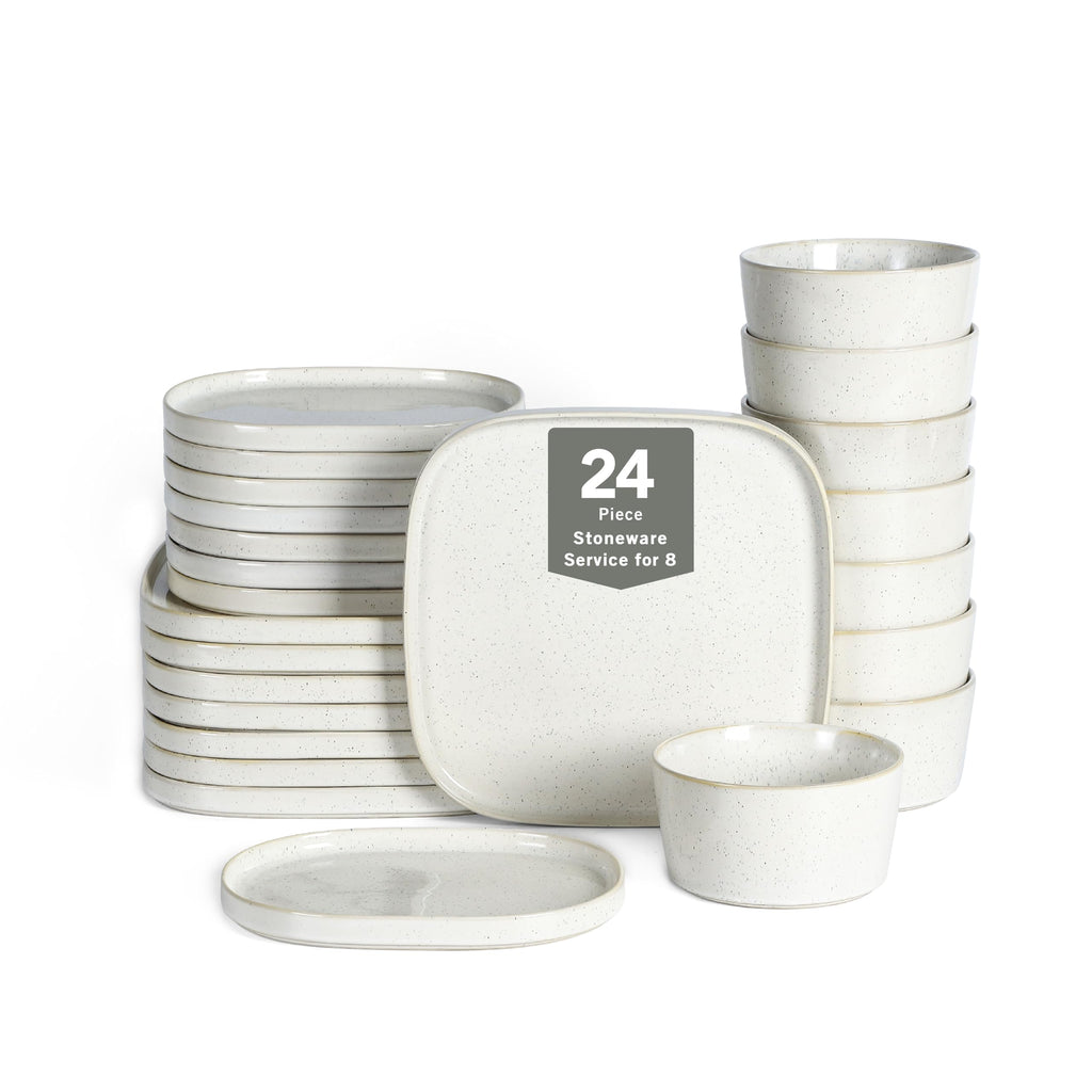 Stone Lain Cairo 12-Piece Dinnerware Stoneware, Plates and Bowls, Microwave and Dishwasher Safe, Includes Dinner and Salad Plates, Cereal Bowls, Dish Set for 4, Grey