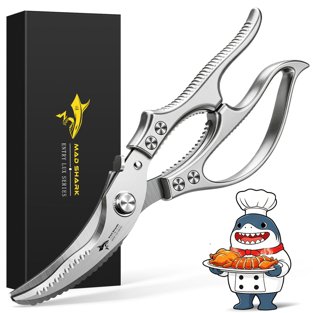 MAD SHARK Heavy Duty Poultry Shears,Spring Loaded Butterfly Meat Scissors