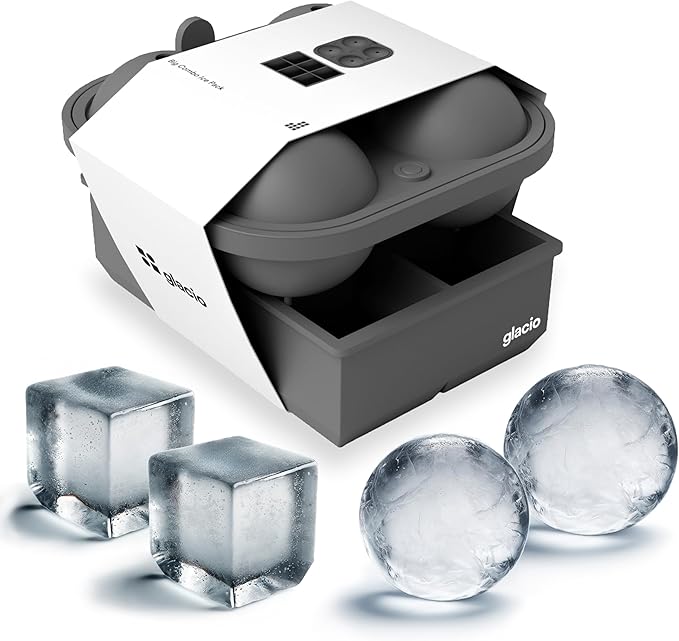 Ball Ice Cube Tray and Big Cube Molds for Whiskey, Slow Melting Set