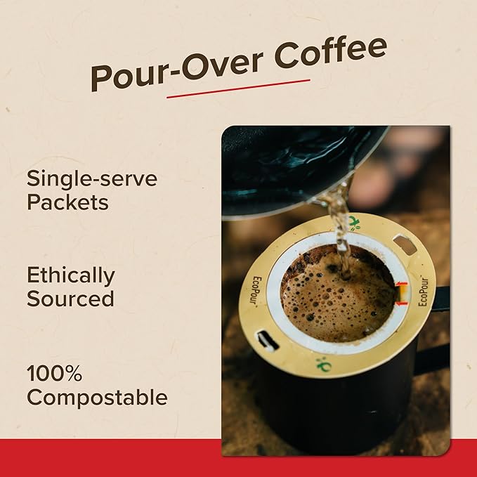 Coulée EcoPour Coffee Variety Pack, Single Serve Coffee, Use for Camping or Traveling, Pre Filled Compostable Filters, Ready to Brew with Hot Water, Includes 4 Flavors, 20 Pack