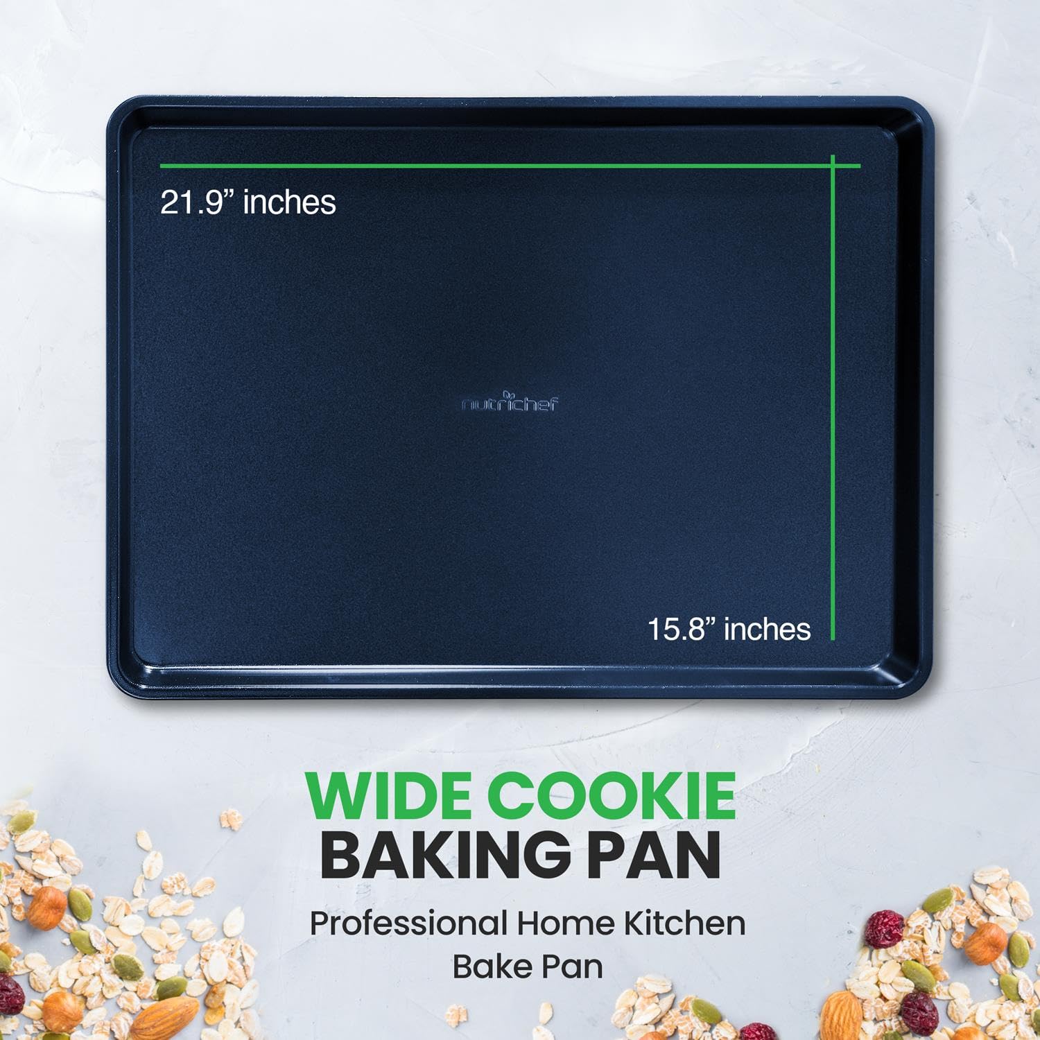 NutriChef Extra Large Nonstick Cookie Sheet for Baking, 22 Inch x 16 Inch Premium Carbon Steel Baking Tray for Oven, Baking Sheet for Cookies, Jelly Rolls, & Pastries - Blue Diamond, NCLG1BD