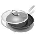 OXO Enhanced 12” Nonstick Frying Pan Skillet with Lid, Ceramic PFAS-Free Cookware, Durable Hard Anodized, Scratch Resistant, Stainless Steel Handle, Eggs & Omelets, Dishwasher & Oven Safe, Black