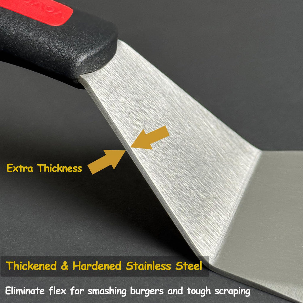 Stainless Steel Spatula Set with Heat Resistant Silicone Handle, VOVOLY Metal Spatulas For Kitchen Use, Thickened Smash Burger Spatula, Fish Flipper, Bench Scraper