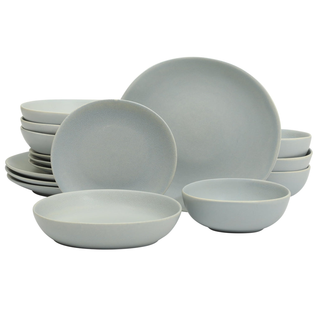 Gibson Elite Echo Bay 12 Piece Porcelain Reactive Glaze (Service for 4) Ceramic Plates and Bowls Modern Stackable Dinnerware Set - Blue