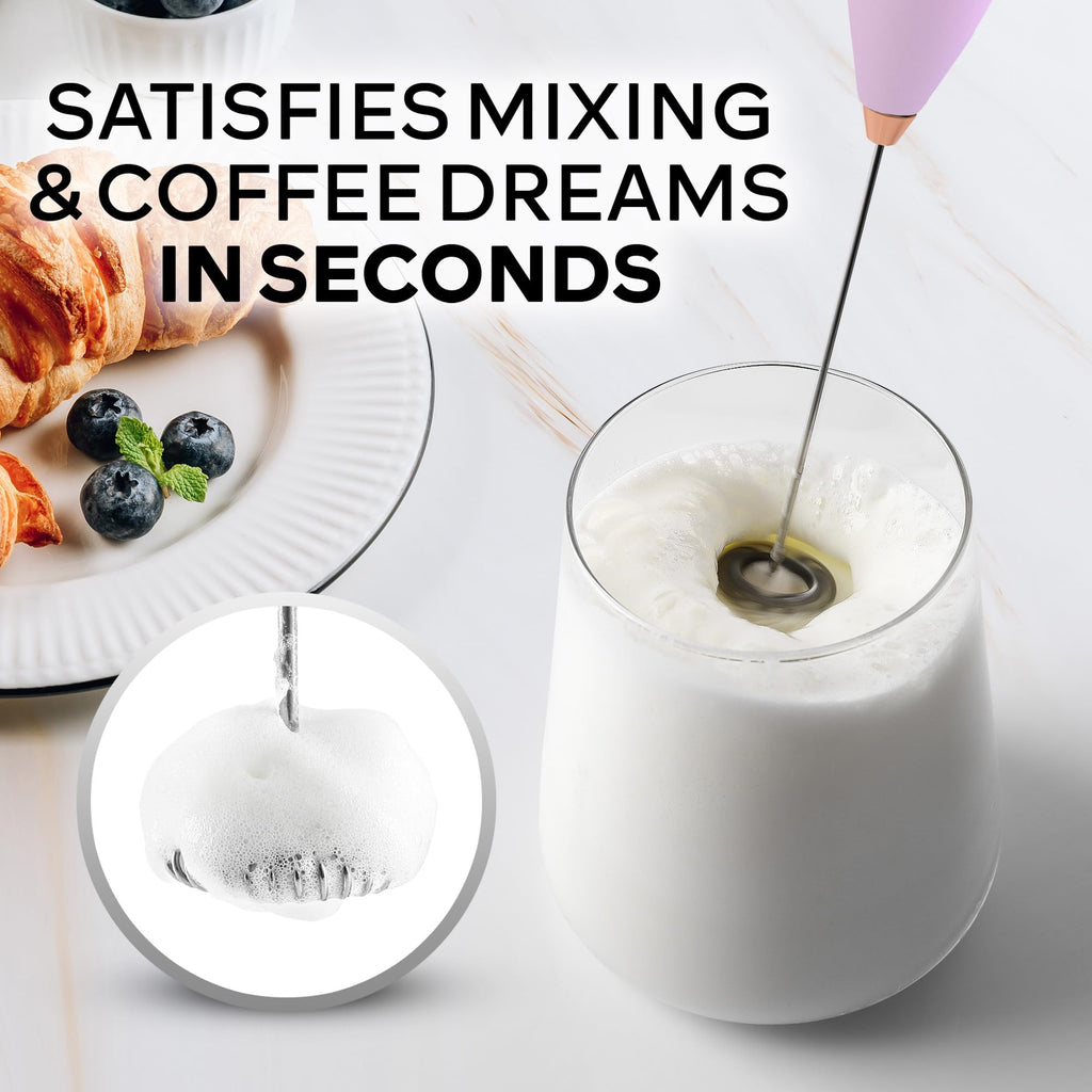 Zulay Kitchen Powerful Milk Frother Wand With Duracell Batteries - Ultra Fast Handheld Drink Mixer - Electric Whisk Foam Maker for Coffee, Lattes, Cappuccino & Matcha - Z1 Motor - Lilac & Rose Gold
