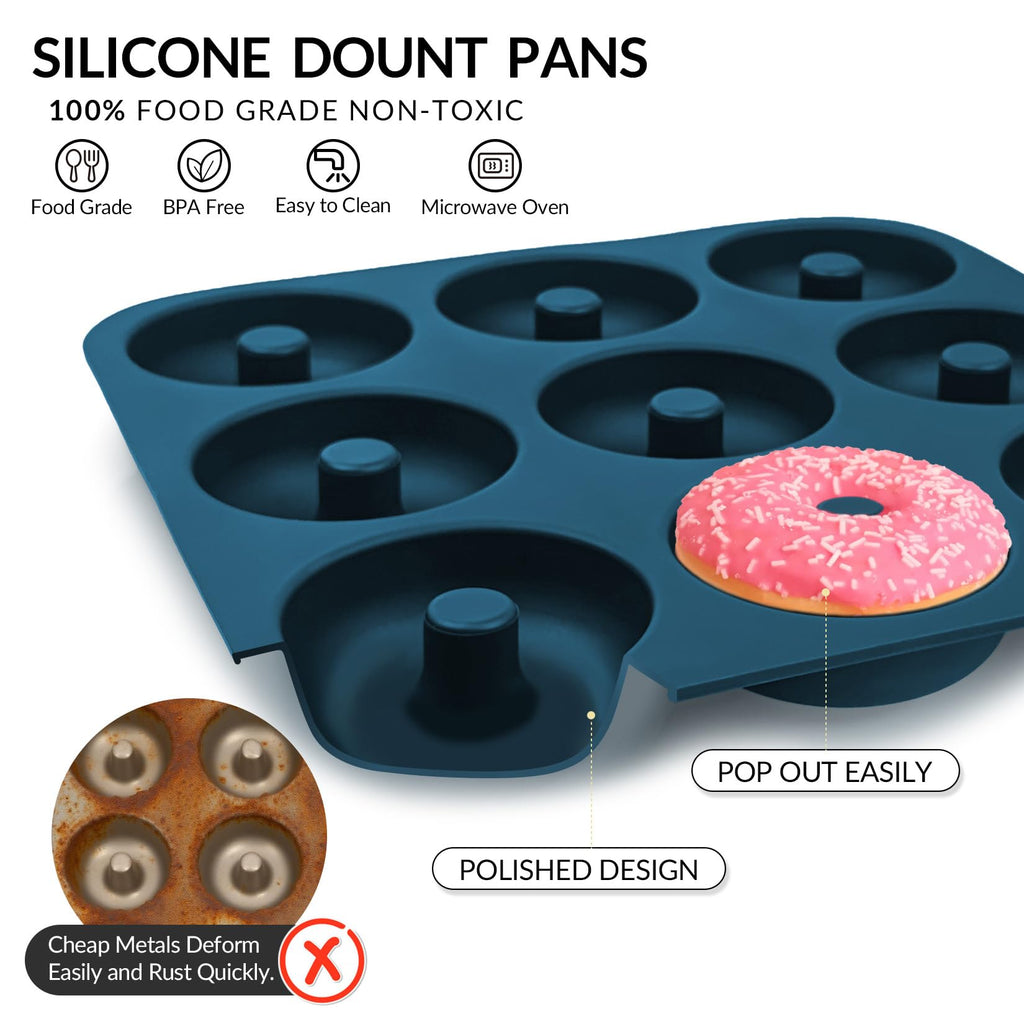 FUNLAVIE Large Silicone Donut Pan for Baking,9 Cavity Non-Stick Food Molds