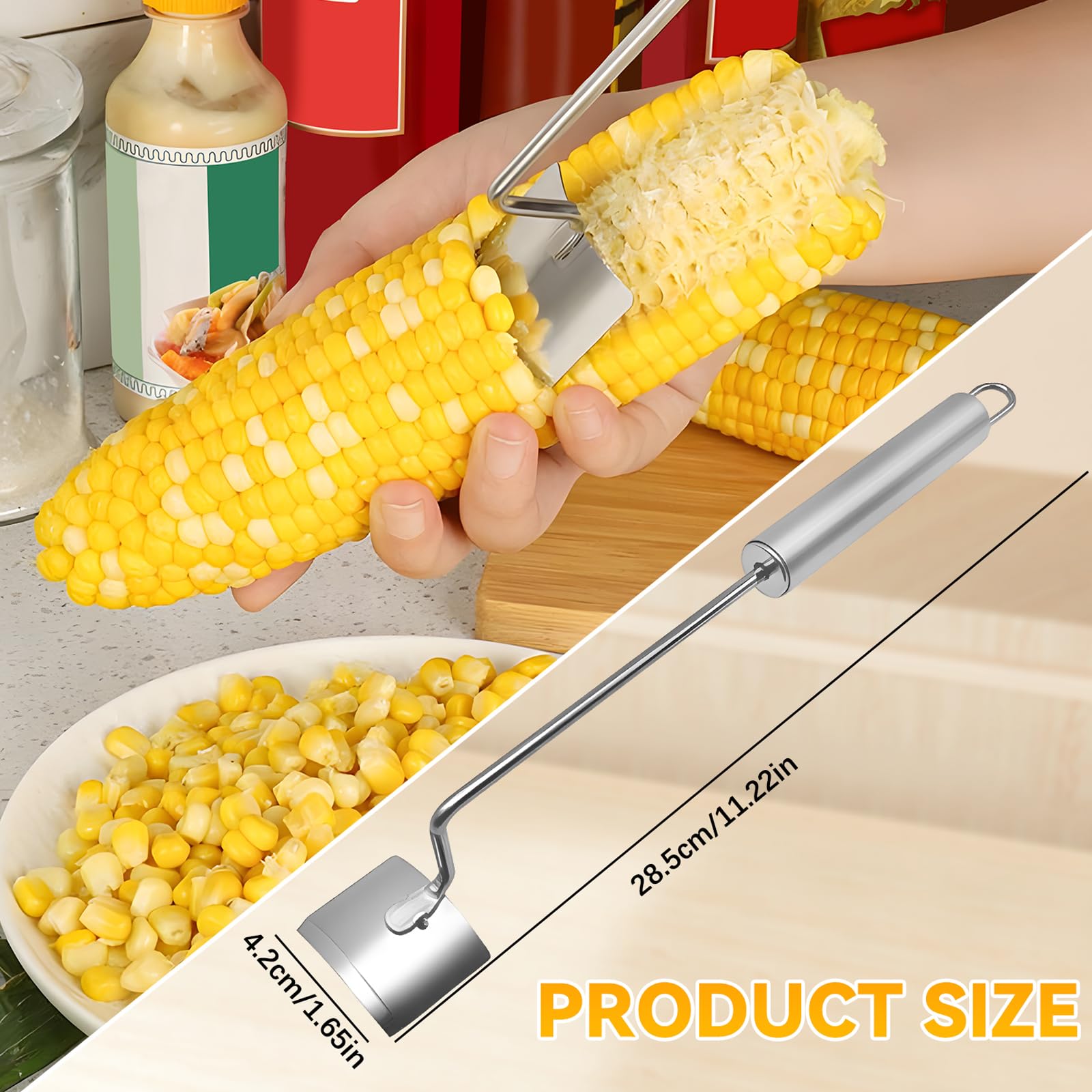 Stainless Steel Corn Peeler, Corn Cob Stripper, Long Handle Stainless Steel Corn Stripping Tool, Corn on the Cob Remover, Easy Clean Corn Cob Peeler for Home Kitchen and Outdoor Dining (2pc)