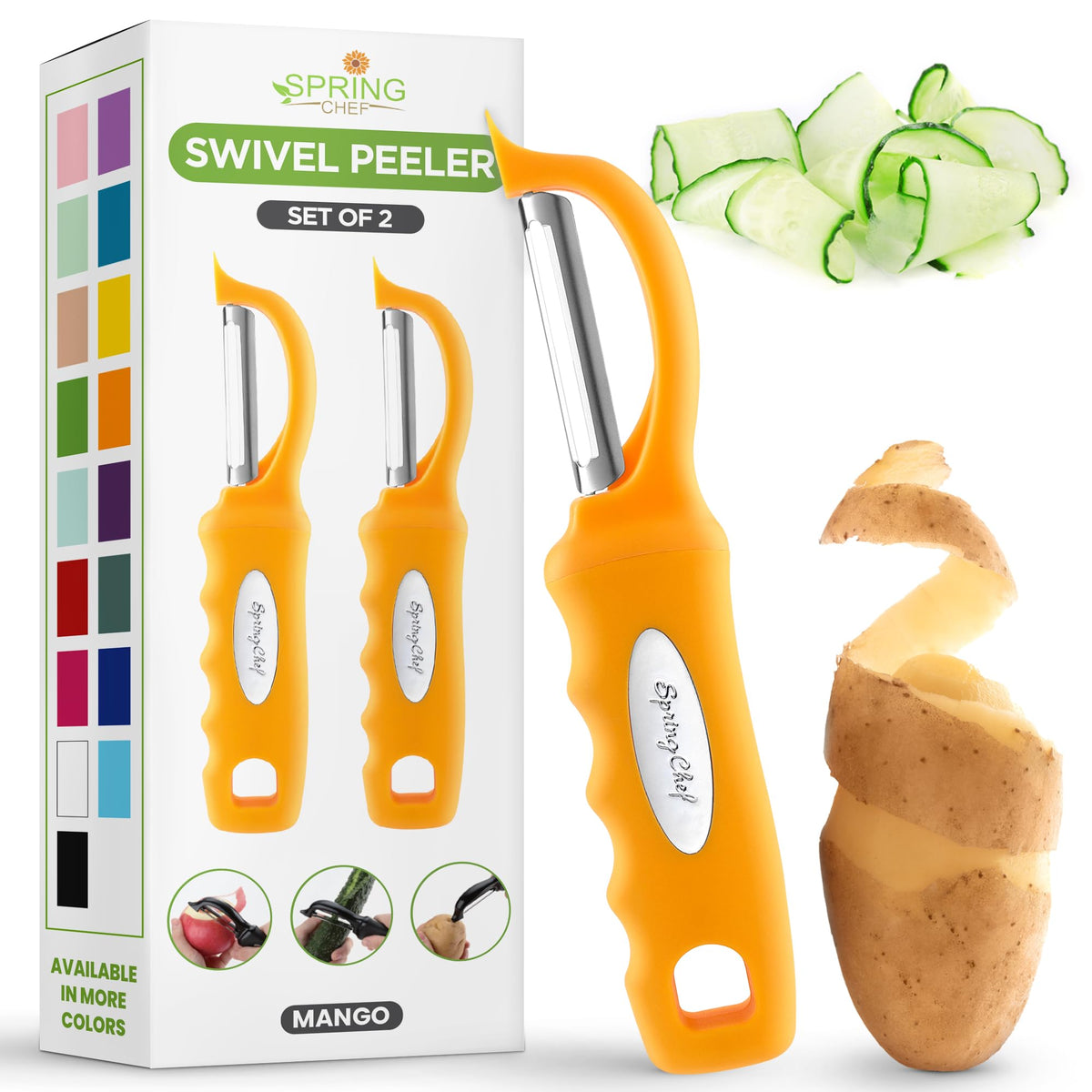 Spring Chef Original Swivel Vegetable Peeler with Soft Grip Handle, Black