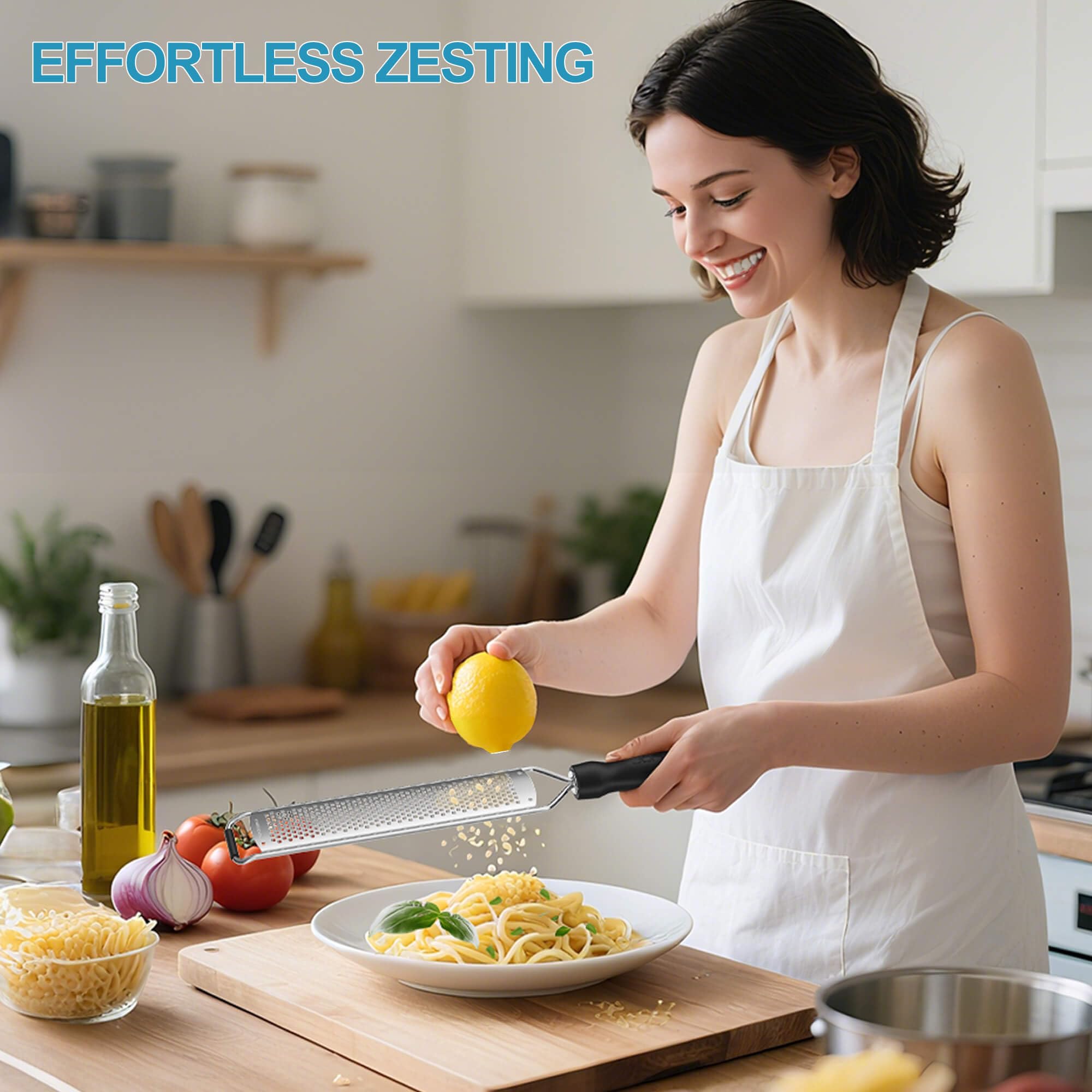 Zester Grater, Lemon Zester Grater with Handle, Premium Stainless Steel Citrus Zester for Parmesan, Garlic, Chocolate, Ginger, Non-Slip Grip, Safety Cover & Cleaning Brush, Black