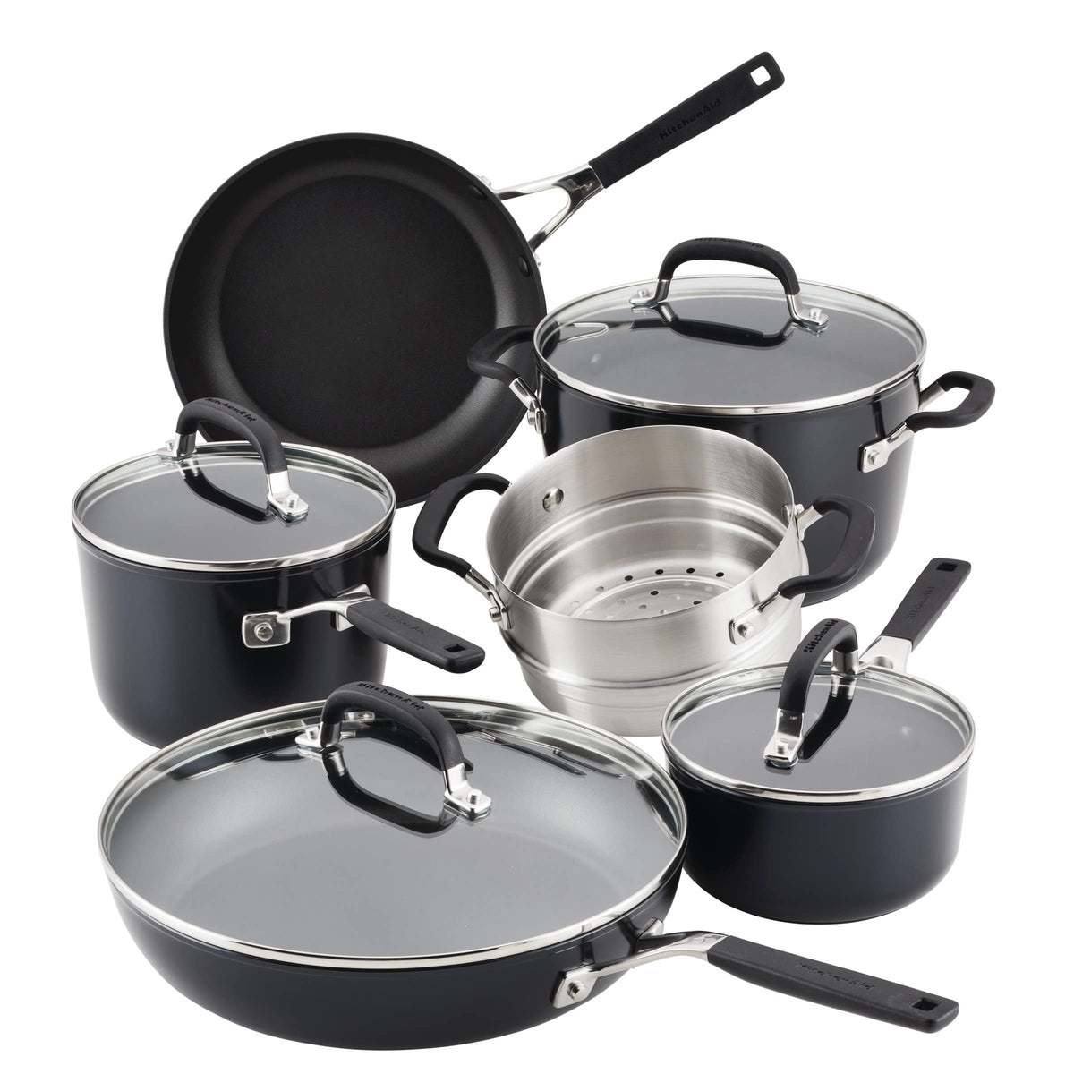 KitchenAid Hard Anodized Nonstick Cookware/Pots and Pans Set, 10 Piece - Matte Black