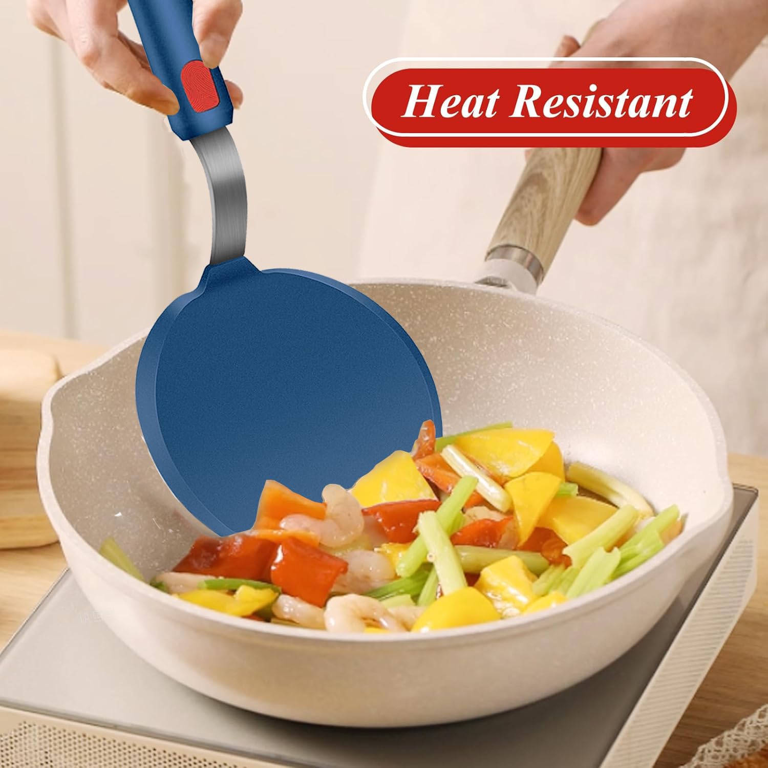 Silicone Spatula,Heat Resistant Kitchen Utensils for Nonstick Cookware, Spatulas Turner with Seamless Thin Edges for Pancakes, Eggs, Fish (Half-Round blue)