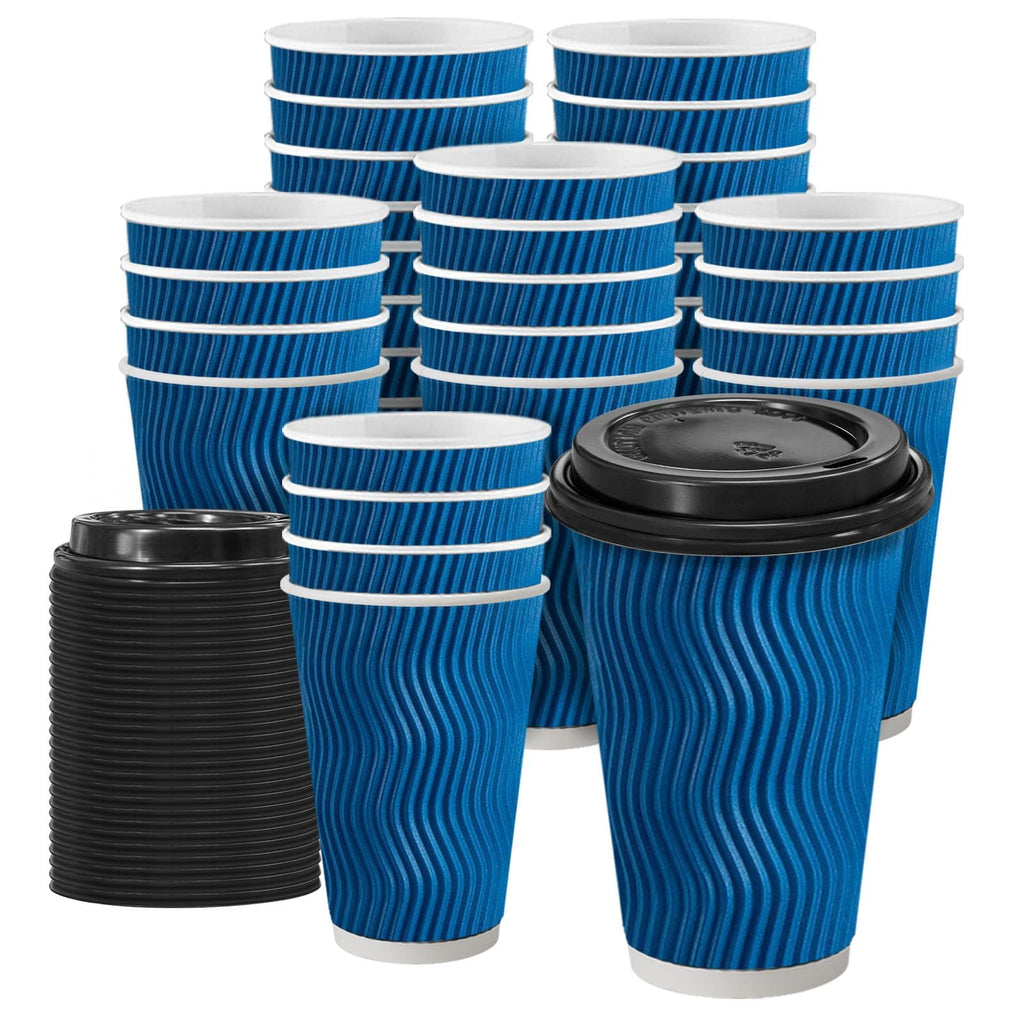 Clawsoff 500 Pack 16 oz Coffee Cups with Lids Disposable Insulated Cup Navy
