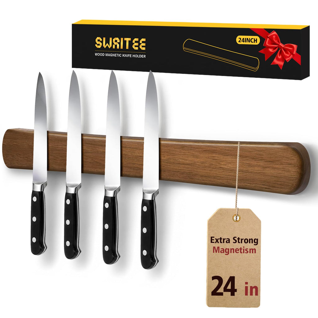 Magnetic Knife Holder, 16 Inch Acacia Wood Knife Strip for Wall or Fridge