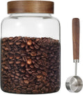 Large Glass Coffee Jars with Spoons 60 oz /1800ml, Round Storage Canister with Wooden Lid Clear Glass Food Jar for Pantry Sugar Tea Coffee Bean Spice Nuts Cookies Bath Salts (1800ml/60oz)