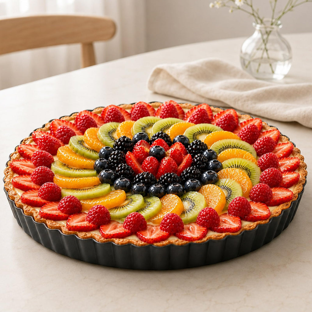 Yamteck 9.5*2.2 Inch Deep Tart Pan w/ Pie Cake Server. Removable Bottom, Non-Stick Coating, Rugged Carbon Steel for Tart Quiche Baking. Gift for Women Wife Christmas Thanksgiving Party Festival Family