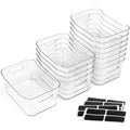 12 PACK Multi-Use Clear Plastic Storage Bins for Organizing w/Labels - Home, Kitchen, Pantry, Bathroom, Office, Cabinet Shelf Organizer Bins - SOHO Collection, RV, Fridge Organization Containers - L