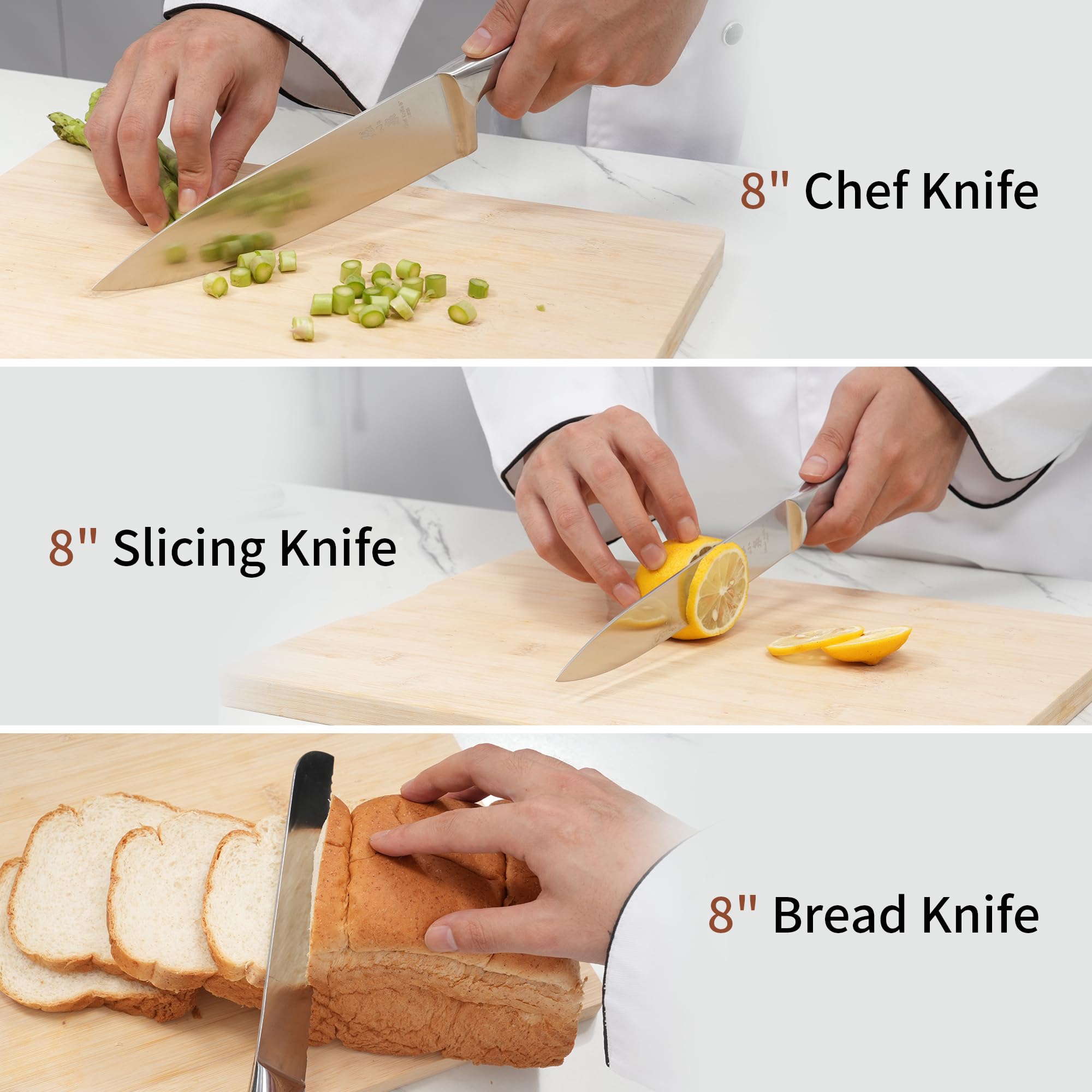 ZHANG XIAO QUAN Knife Set with Block, High Carbon Stainless Steel Sharp Blades, Built-in Sharpener Kitchen Knife Block Set for Home Cooking