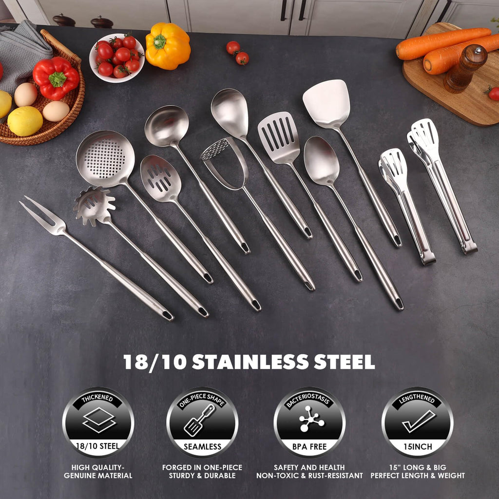 6 PCS All Metal Cooking Utensils Set - 18/10 Stainless Steel Kitchen Tools