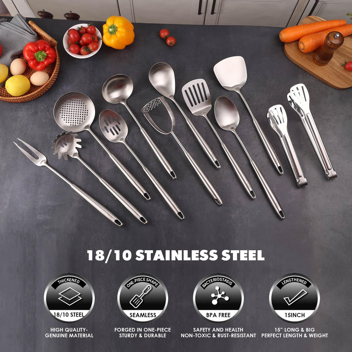 6 PCS All Metal Cooking Utensils Set - 18/10 Stainless Steel Kitchen Tools
