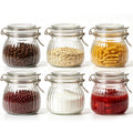 ComSaf Ribbed Glass Pantry Jars with Airtight Lids 34 oz 3 Pack Coffee