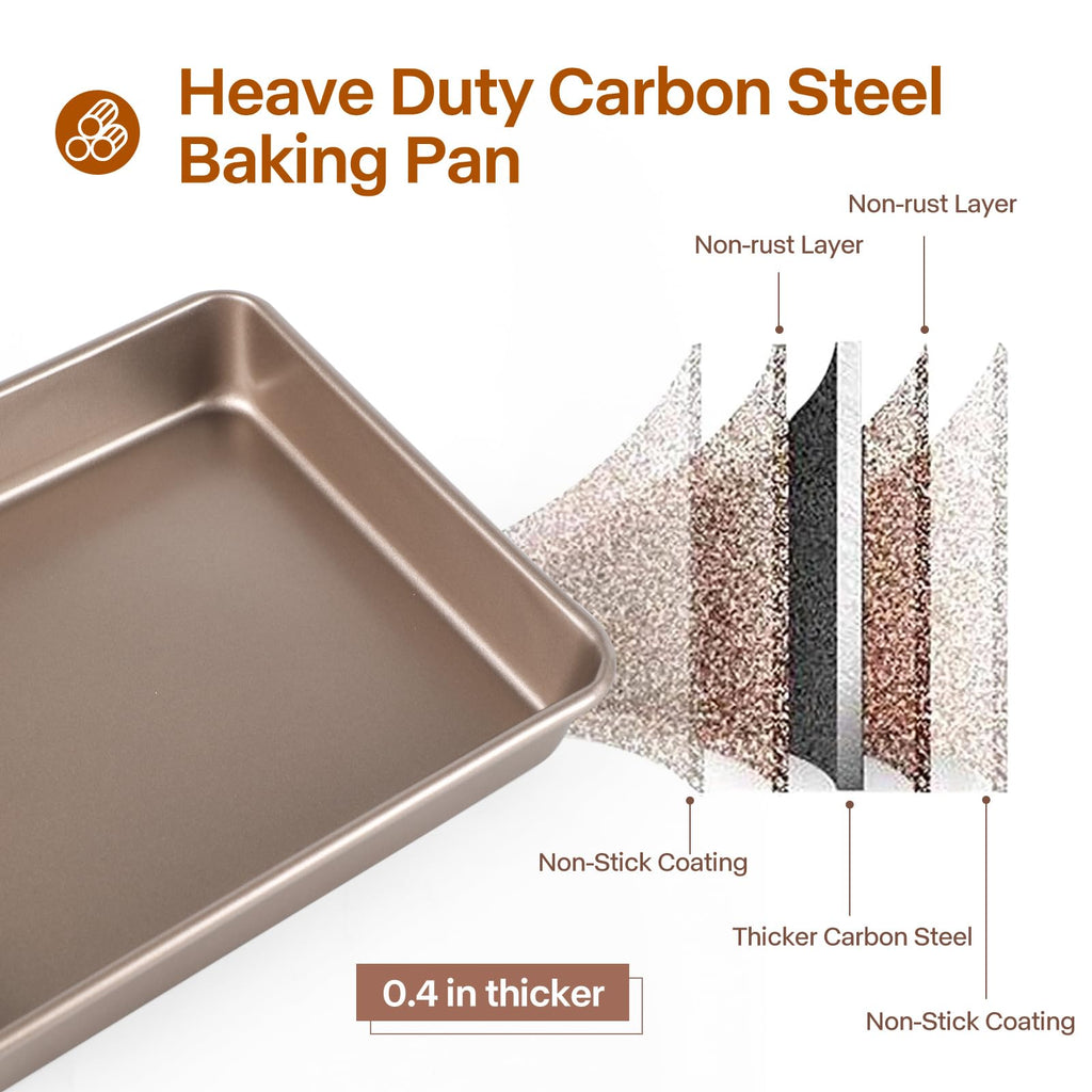 Barlket Rectangle Cake Pan, 9x11 Baking Pan Nonstick, Golden, Easy Release