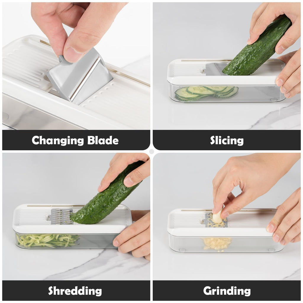 Badelite Mini Garlic Slicer Multi-Functional Mandoline Slicer Veggie Shredder Garlic Ginger Grinder Vegetable Mandoline Cutter with Container