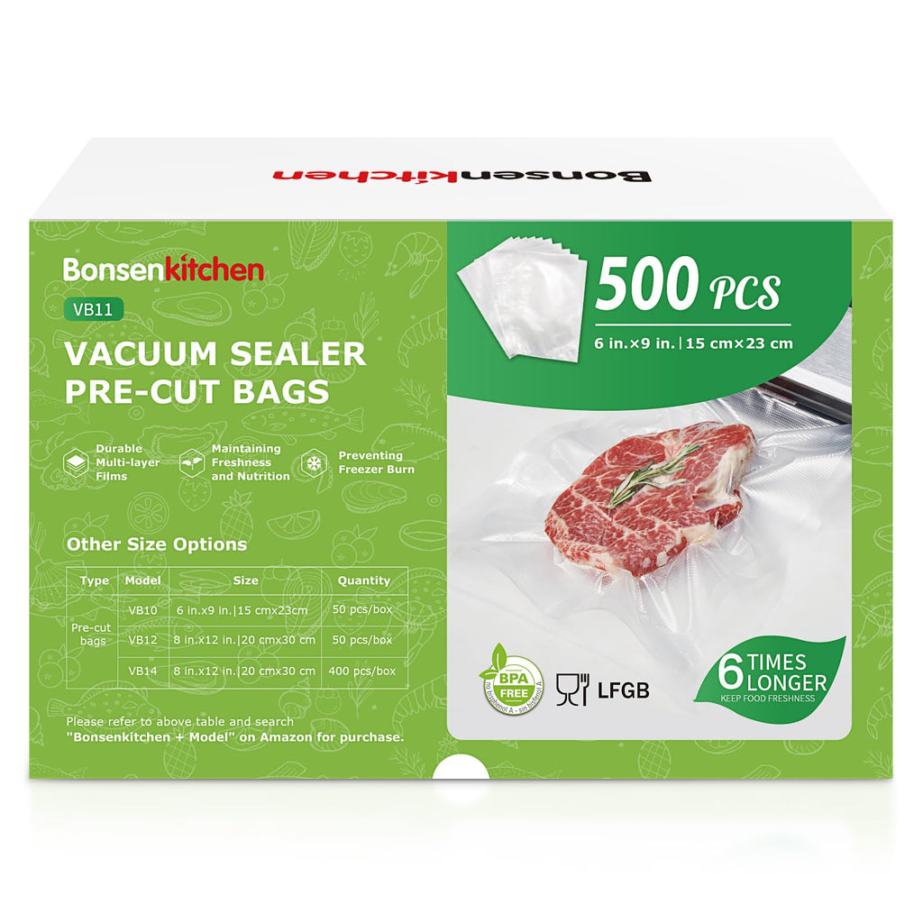 Bonsenkitchen Precut Vacuum Sealer Bags, 500 Pint 6" x 9" Food Sealer Bags