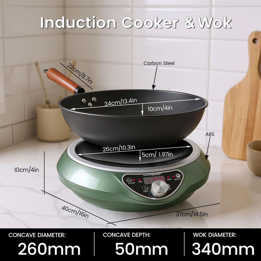 ABangDun 1700W Concave Induction Wok Burner, 120V Electric Wok Cooker