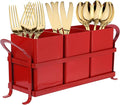 Kitchen Utensil Holder for Countertop - Outdoor Silverware Caddy, Picnic and Camping Utensil Organizer, Flatware Holder for Party Gatherings, Metal and Durable Design (Red)