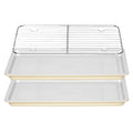 Ymiton Nonstick Ceramic Baking Sheet With Rack, 2-Pack 15x10 Jelly Roll Sheet Pan, Non-Toxic, PTFE & PFOA Free, Warp-Free, Oven Safe 550°F, Dishwasher Safe, Aluminized Steel, Gray Yellow