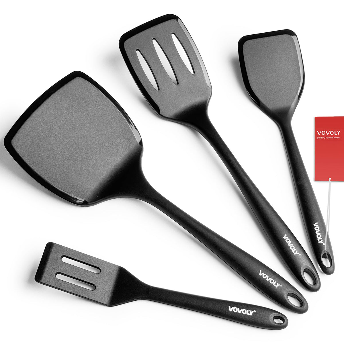 Silicone Spatula Set, 600°F Heat Resistant Kitchen Utensils, 4-Pcs, Red