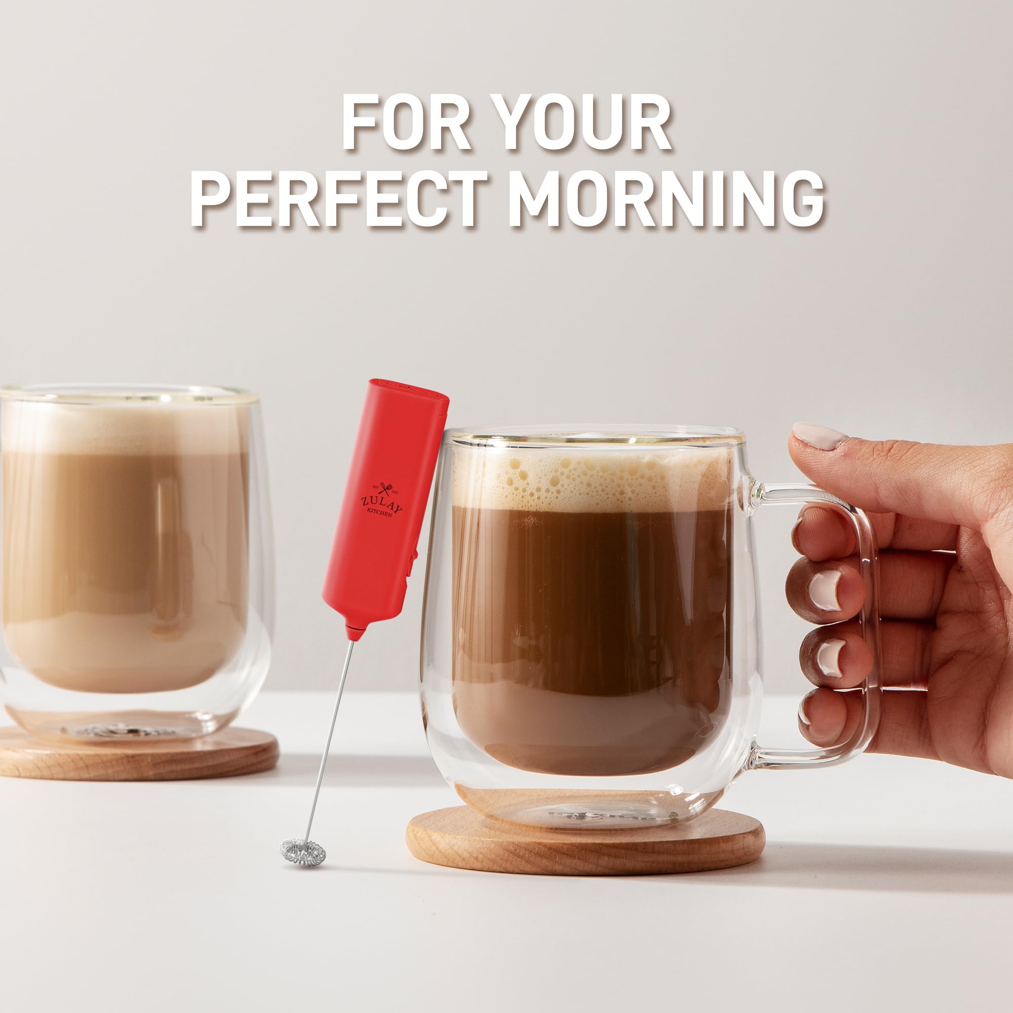 Mini & Mighty Milk Frother Wand – Powerful Handheld Coffee Frother, Battery Operated Drink Mixer – Compact Pocket Size – Detachable Whisk for Latte, Cappuccino, Matcha, Hot Chocolate