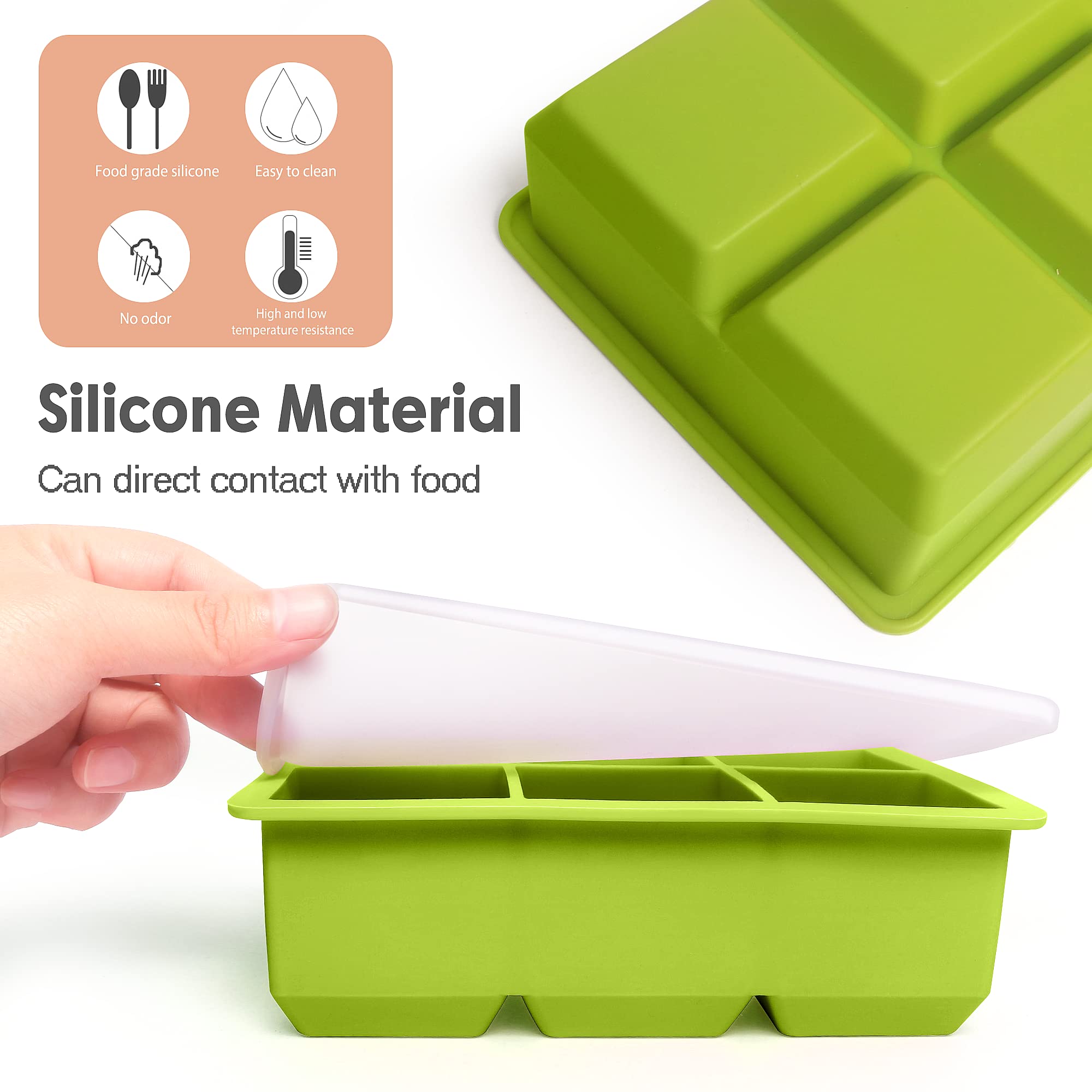 Excnorm Silicone Ice Cube Trays 3 Pack - Large Size Silicone Ice Cube Molds with Leak Proof Removable Lid Square Ice Cube Tray And BPA Free for Cocktail,Whiskey, Stackable Flexible Ice