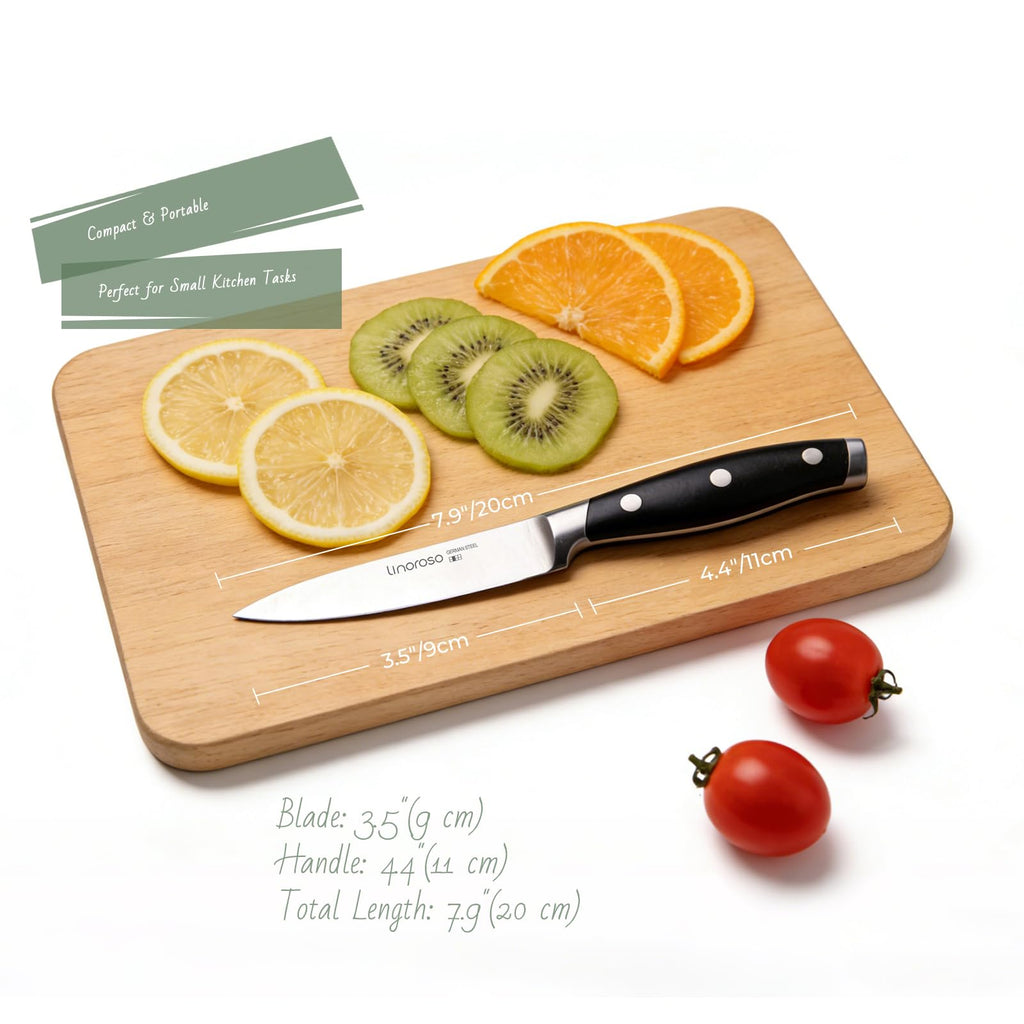 linoroso 3.5 Inch Paring Knife, Sharp Forged German Stainless Steel Kitchen Knife, Full Tang Small Fruit Knife with Ergonomic Handle, Premium Classic Series with Elegant Gift Box