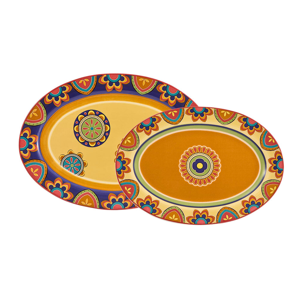 Bico Autumn Birds 16 plus 14 inch Oval Platters Set, Set of 2, Microwave and Dishwasher Safe, for Serving Fish, Chicken, Turkey
