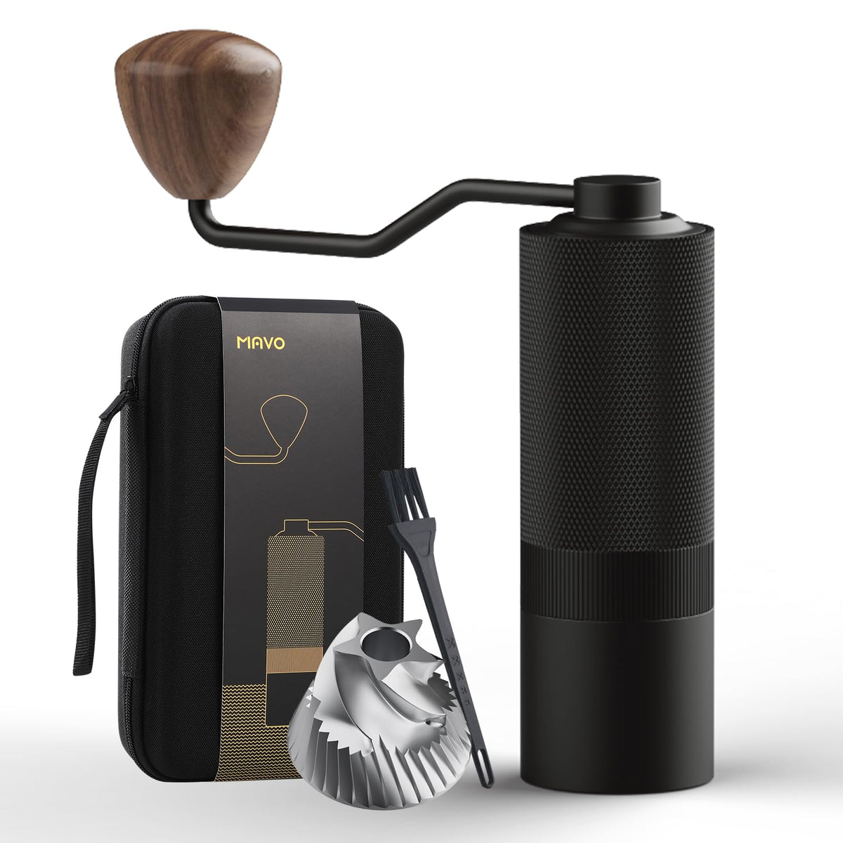 MAVO Manual Coffee Grinder, Wizard Hand Coffee Grinder, Capacity 25g with CNC Stainless Steel Pentagon Conical Burr, Adjustable Setting, Burr Coffee Bean Grinder for French Press, Pour Over, Silver