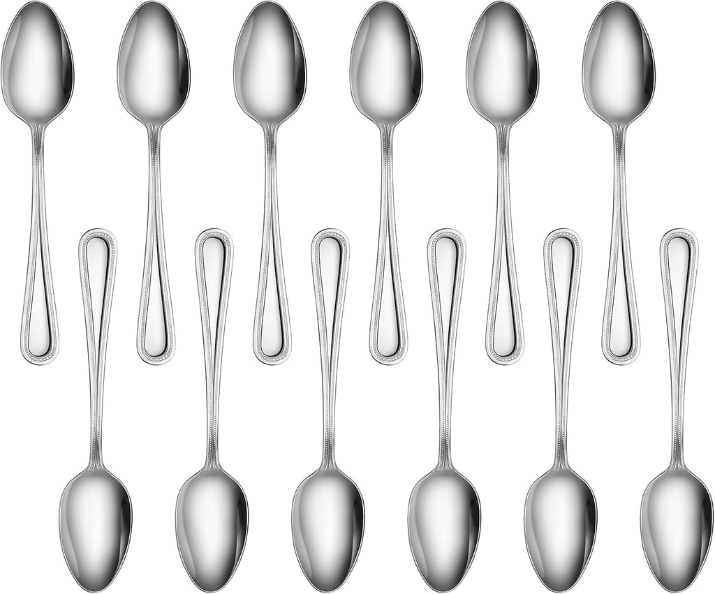 New Star Foodservice Bead Pattern 18/0 Stainless Steel Dinner/Dessert Spoon, 7.6-Inch, Set of 12, Commercial Grade