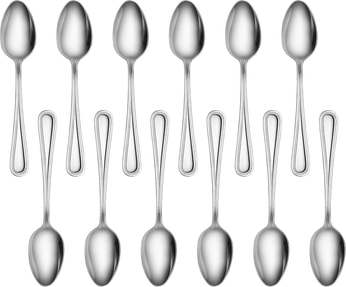 New Star Foodservice Bead Pattern 18/0 Stainless Steel Dinner/Dessert Spoon, 7.6-Inch, Set of 12, Commercial Grade