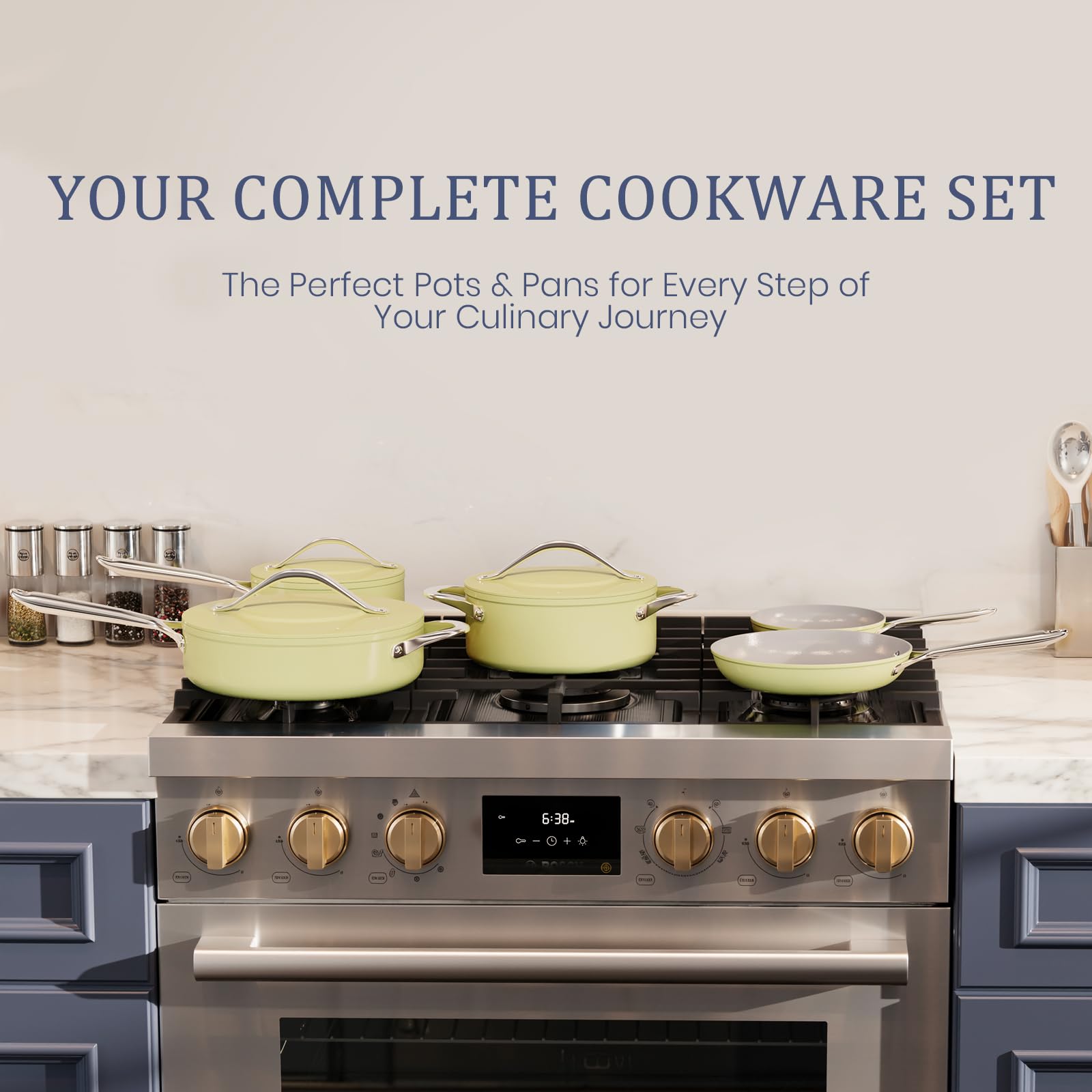 CookinCraze Premium Ceramic Sauté Pan with Lid, 4.5 QT Nonstick Deep Pan