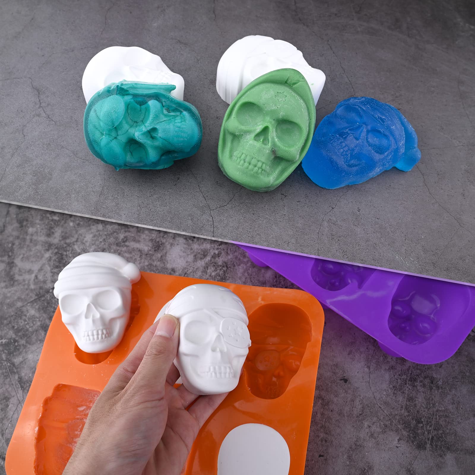 HUAKENER Skull Cake Pan - 2 Pack, 6 Cavity Skull Cake Molds for Mini Cakes, Chocolate Bomb, Pudding, Halloween Baking
